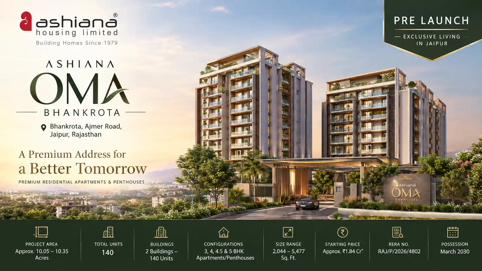 Ashiana Oma Bhankrota premium apartments and penthouses in Bhankrota Ajmer Road Jaipur
