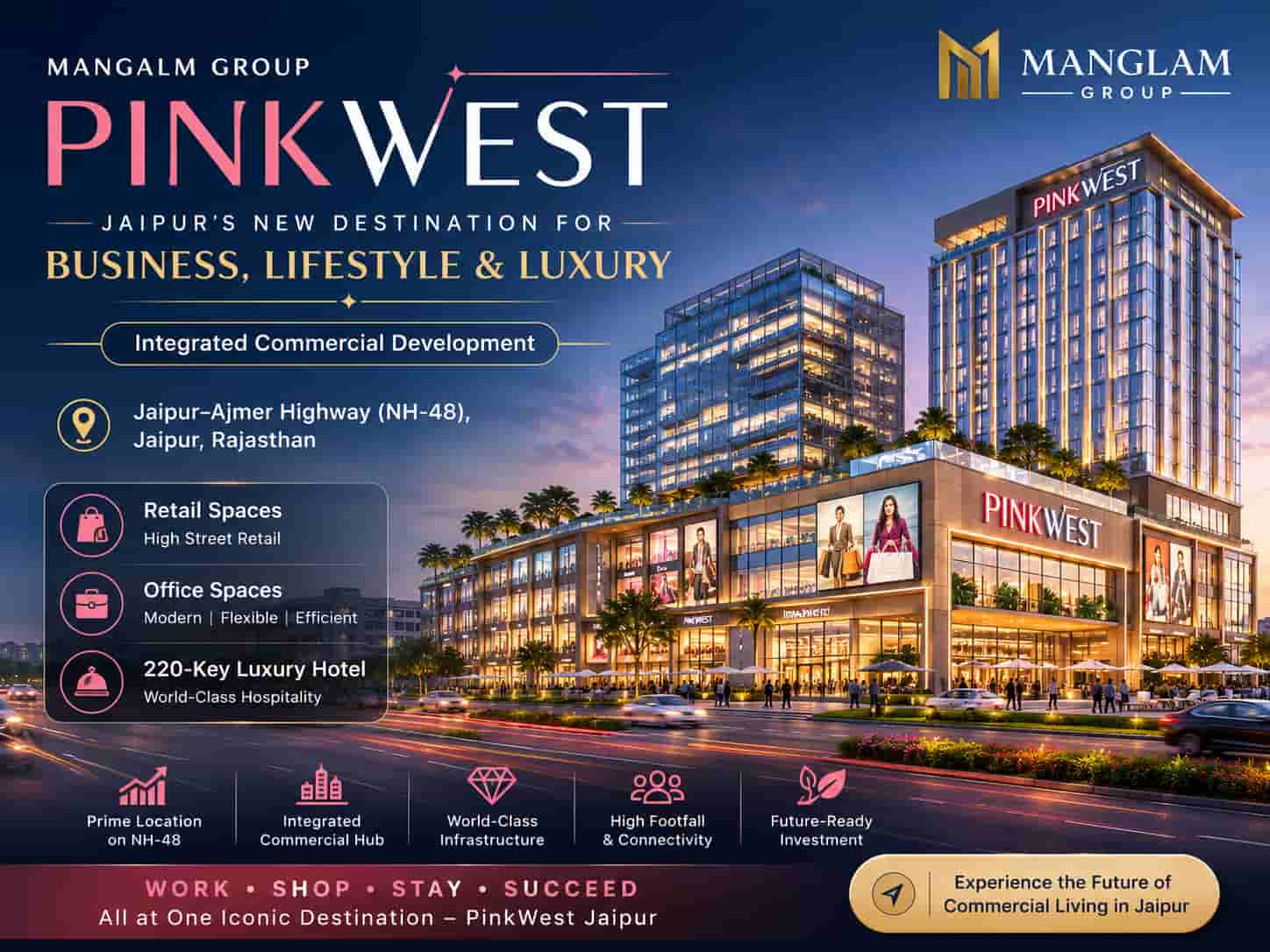 Manglam Group PinkWest integrated commercial project on Jaipur-Ajmer Highway