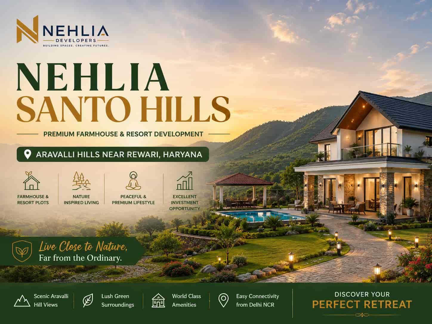 Nehlia Santo Hills Aravalli Rewari - Luxury Farmhouse & Resort Plots Banner